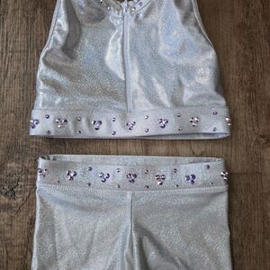 Silver Glitter Girls' Costume Set with Purple Gem Accents